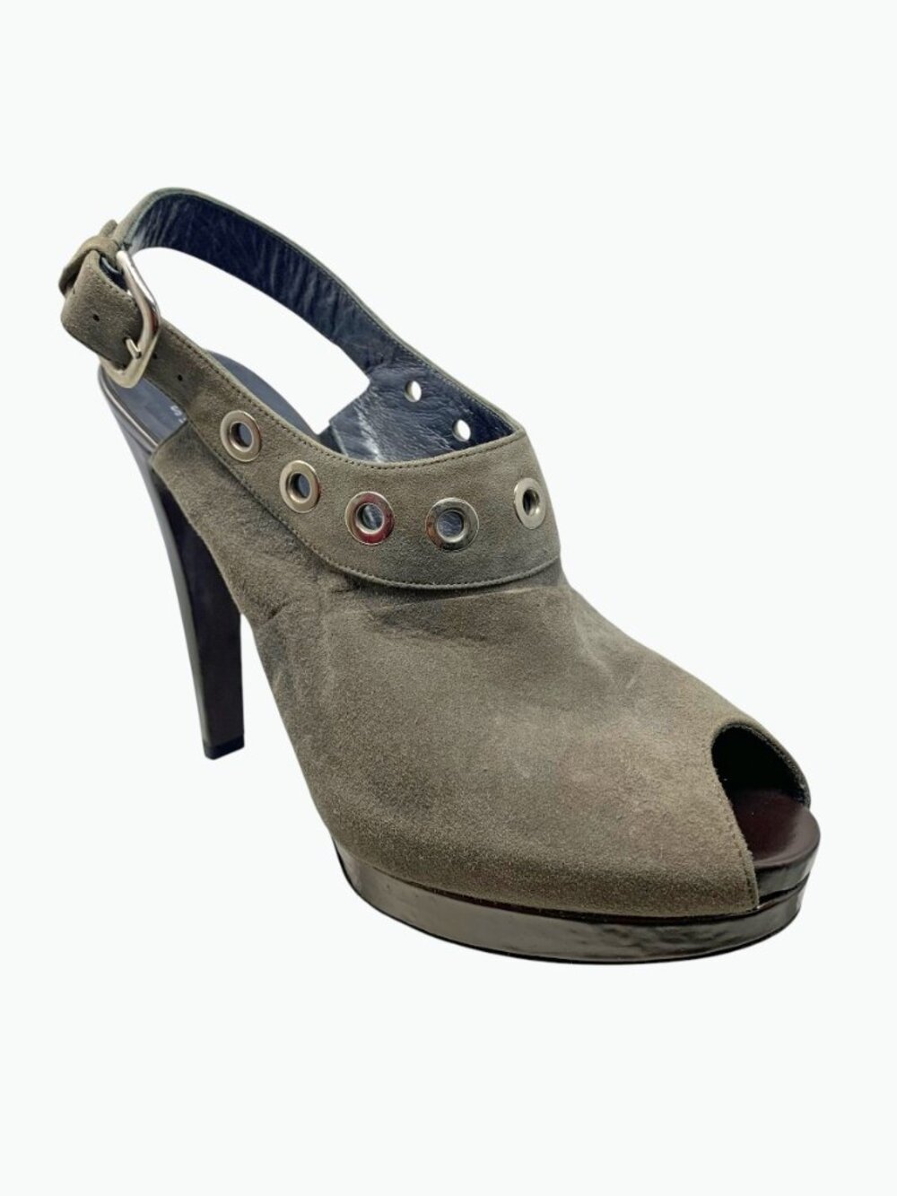 Stuart Weitzman‎ Portside Gray Suede Grommet Platform Slingback Stiletto